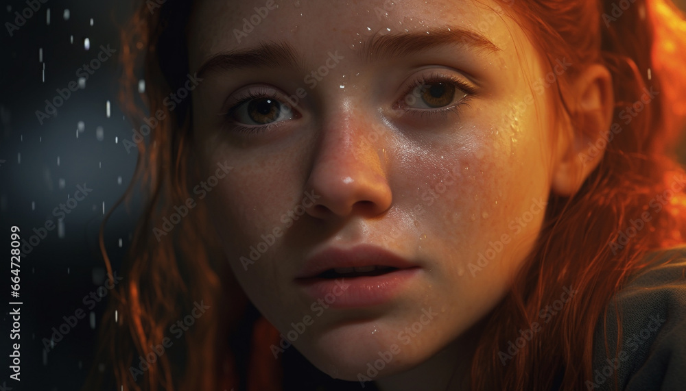 Wet women, caucasian portrait, beauty in nature, raindrop, looking lifestyles generated by AI Wet women, caucasian portrait, beauty in nature, raindrop, looking lifestyles generated by AI