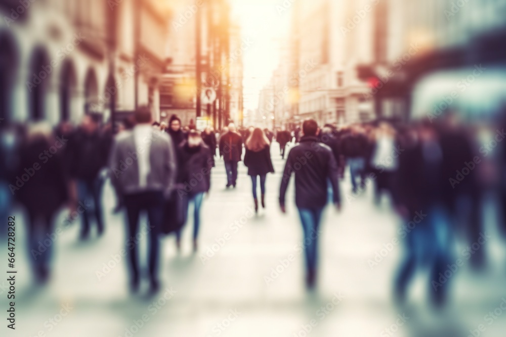 Blurred business people walking in the city scape.