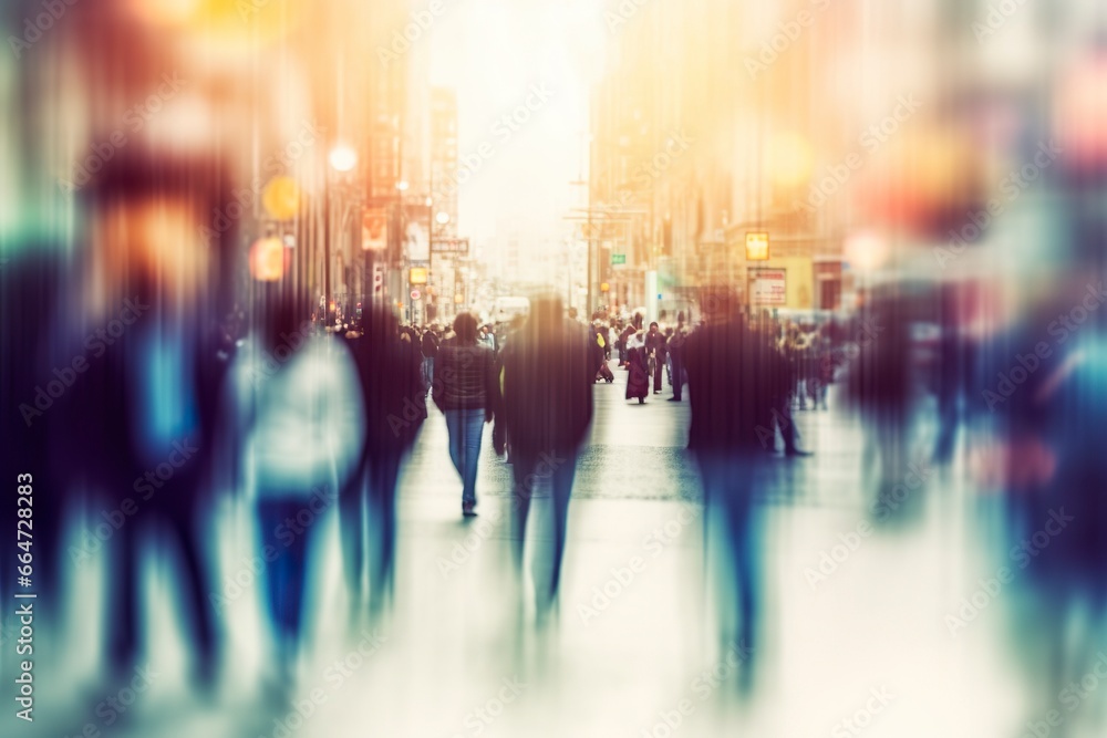 Blurred business people walking in the city scape.