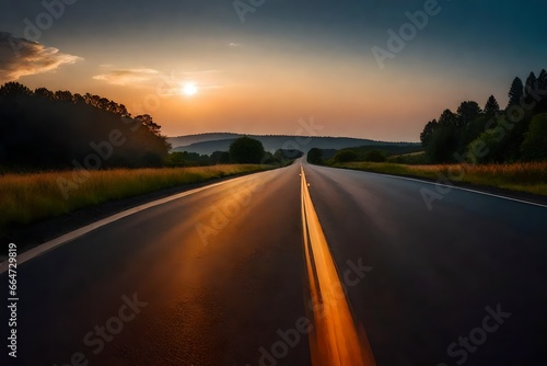 sunset on the road generated by AI technology