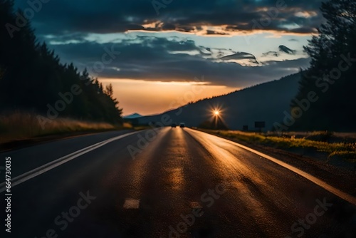 sunset on the road generated by AI technology © soman