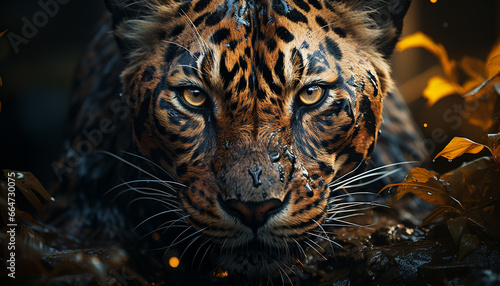 Majestic tiger, wildcat staring, beauty in nature, selective focus generated by AI