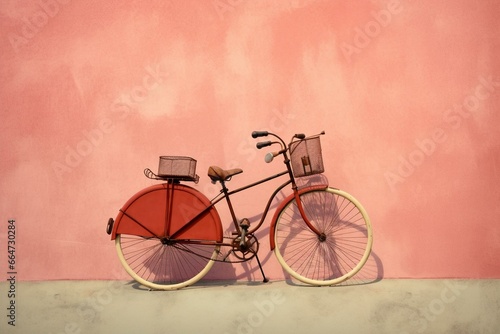 Vintage bicycle soaring over a split-colored wall. Generative AI