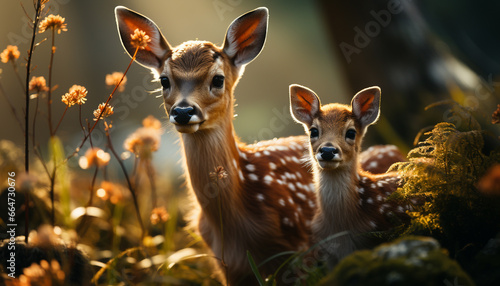 Cute deer in meadow  looking at camera  surrounded by nature generated by AI