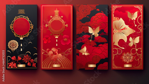 Pair of New Year red envelope designs for the Chinese Lunar Year of the Dragon