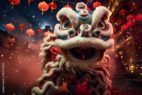 Chinese Lunar Lion Dance Celebrates New Year photo