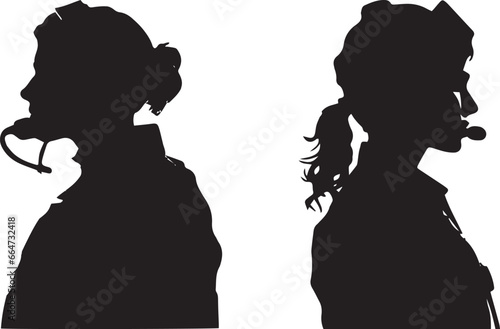 Set of Silhouette Pilot Girl vector illustration