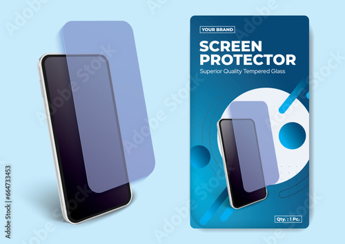 Screen guard temper glass packaging sticker design mobile screen protection glass label packaging design editable vector file