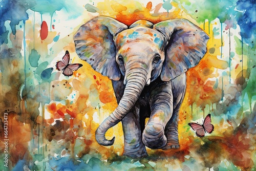 Colorful Animal Drawing with Watercolor Background: Vibrant Wildlife Art, generative AI © Michael