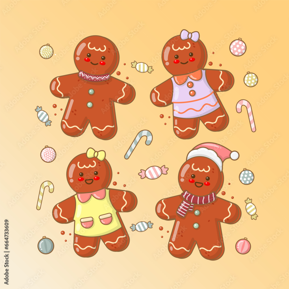 vector hand drawn christmas gingerbread man woman cookie collection