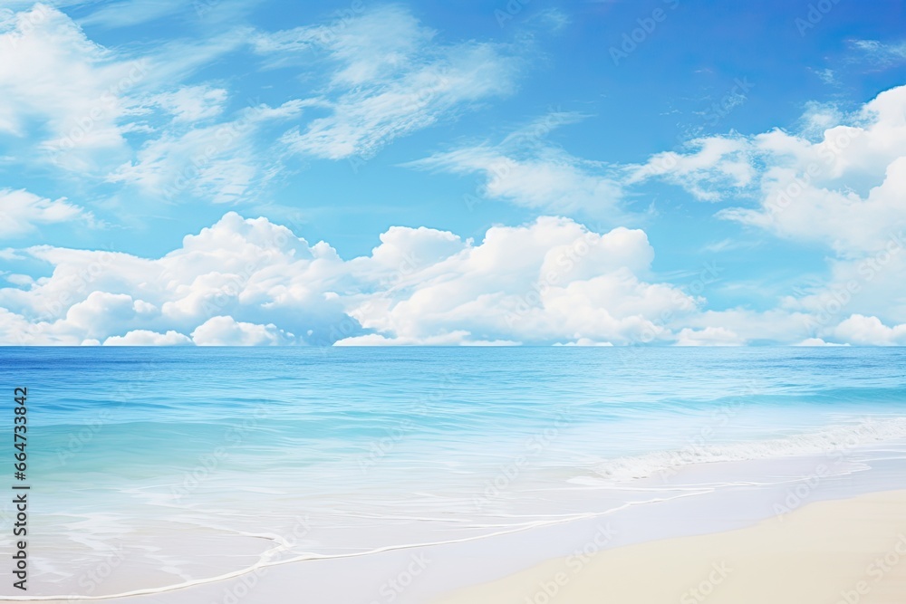 Serene Beach Scene with Clear Sky: Captivating Azure Color Palette, generative AI