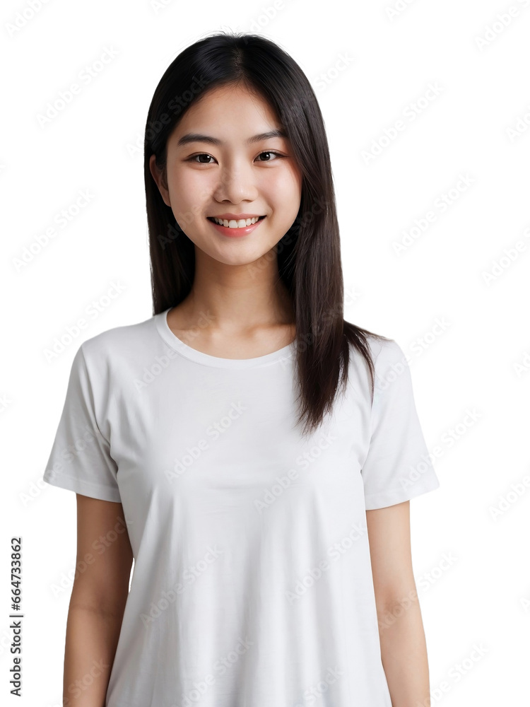 Beautiful Asian girl wearing a white shirt smiling and looking at the camera, Happiness concept, isolated, transparent background, no background. PNG. Beautiful Asian girl wearing a white shirt smiling and looking at the camera, Happiness concept, isolated, transparent background, no background. PNG.