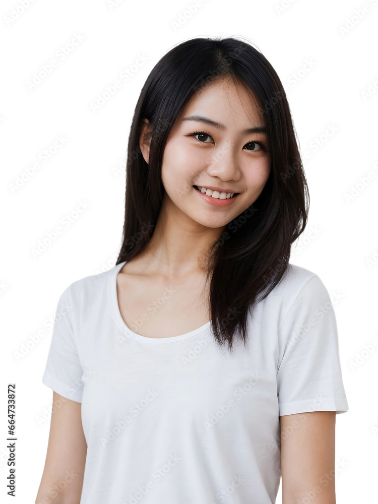 Beautiful Asian girl wearing a white shirt smiling and looking at the camera, Happiness concept, isolated, transparent background, no background. PNG. Beautiful Asian girl wearing a white shirt smiling and looking at the camera, Happiness concept, isolated, transparent background, no background. PNG.