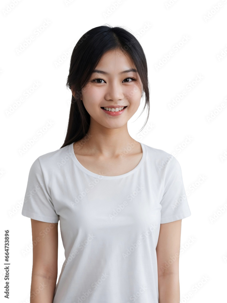 Beautiful Asian girl wearing a white shirt smiling and looking at the camera, Happiness concept, isolated, transparent background, no background. PNG. Beautiful Asian girl wearing a white shirt smiling and looking at the camera, Happiness concept, isolated, transparent background, no background. PNG.