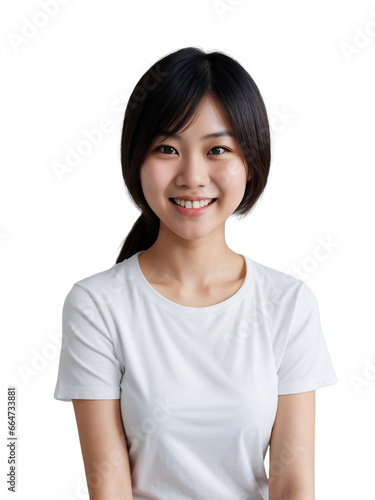 Beautiful Asian girl wearing a white shirt smiling and looking at the camera, Happiness concept, isolated, transparent background, no background. PNG. © PNG&Background Image