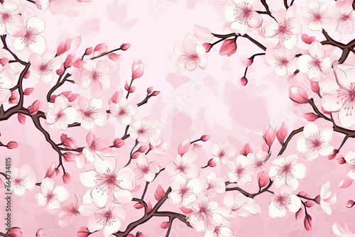 Delicate Cherry Blossom Pink Color: A Captivating Digital Image of Spring's Bloom Pattern, generative AI