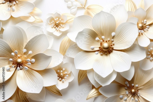 3d gold flowers white backgroung. © Sajeda