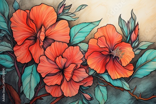 Colorful Flower Drawing with Stylish Colored Backdrop - Vibrant Floral Artwork for a Striking Visual Impact  generative AI