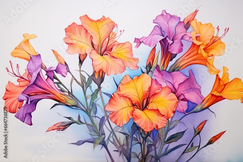 Colorful Flower Drawing: Vibrant Watercolor Painting on Canvas, generative AI