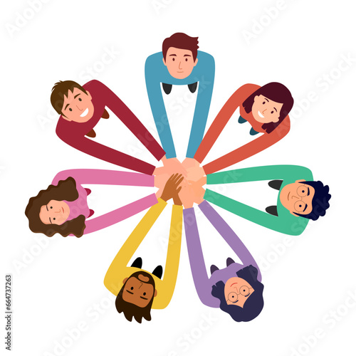 People putting their hands together demonstrate friendship or teamwork.