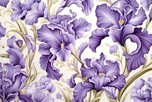 Iris Purple Color: Spring Flower Pattern Infused with Vibrant Shades of Purple, generative AI