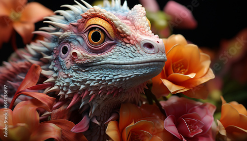 Cute lizard in vibrant green  looking at camera in tropical forest generated by AI