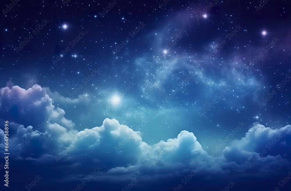 Space of night sky with clouds and stars.