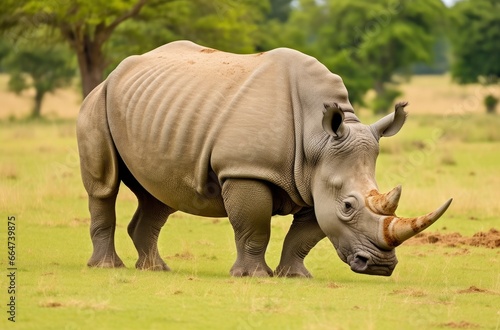 White Rhino grazing.