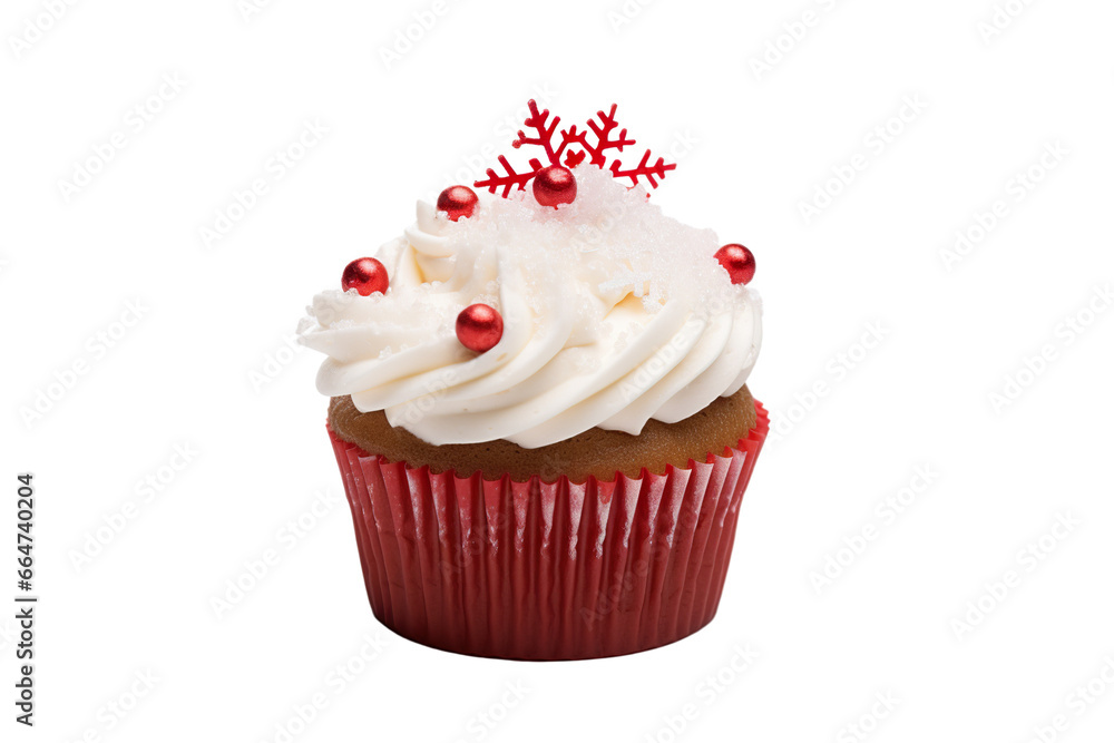 One cupcake with Christmas icing. white background PNG One cupcake with Christmas icing. white background PNG