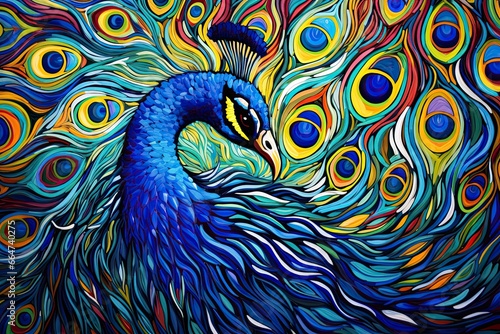 Peacock Colors: Abstract Plumage Design - Vibrant and Eye-catching Digital Image, generative AI
