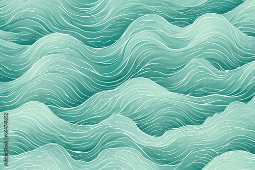 Sea Green Color: Tranquil Beach Waves Pattern for Peaceful Ambience, generative AI