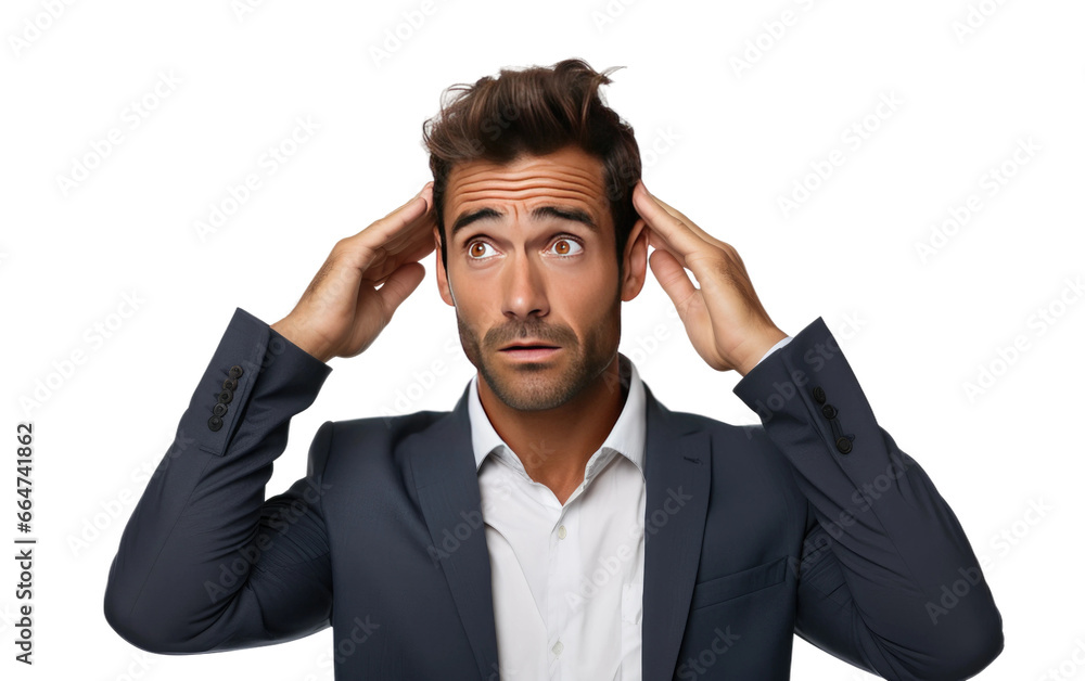 Young Businessman Confused Realistic Portrait on White or PNG Transparent Background. Young Businessman Confused Realistic Portrait on White or PNG Transparent Background.