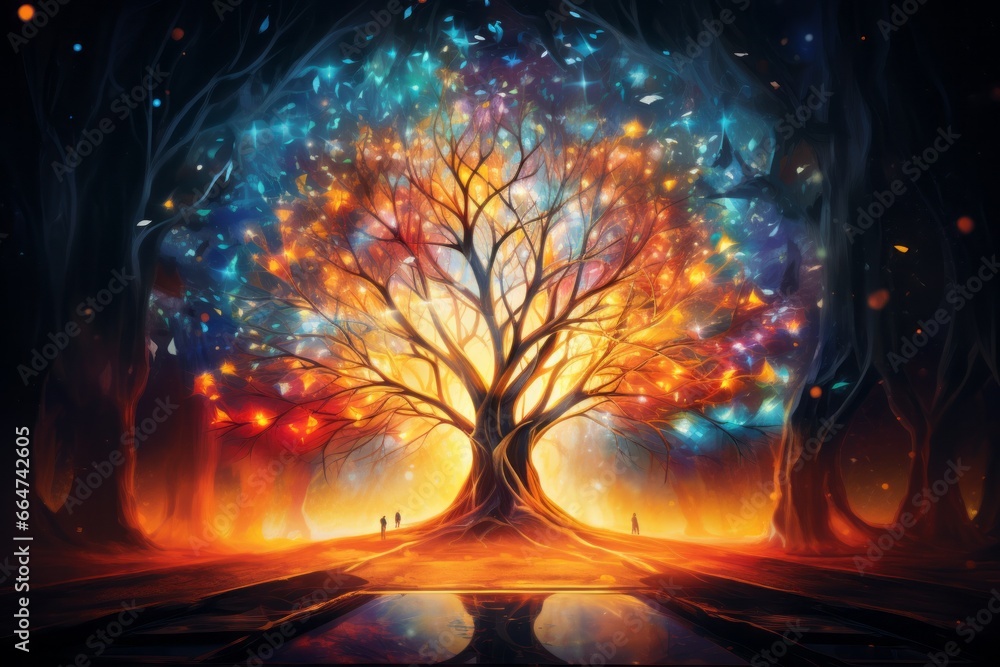abstract tree of life, Meditation chakra colorful art