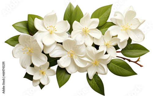 Jasmine Flower Portrait In A White Color on White or PNG Transparent Background.