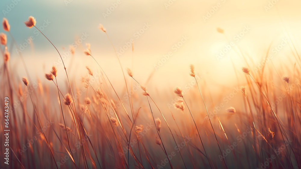 Misty field at sunset. Dreamy ambiance, foggy summer meadow during the golden hour. Misty field at sunset. Dreamy ambiance, foggy summer meadow during the golden hour.