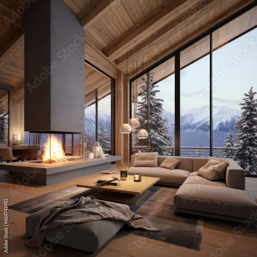 Interior of stylish living room with fireplace © mirexon