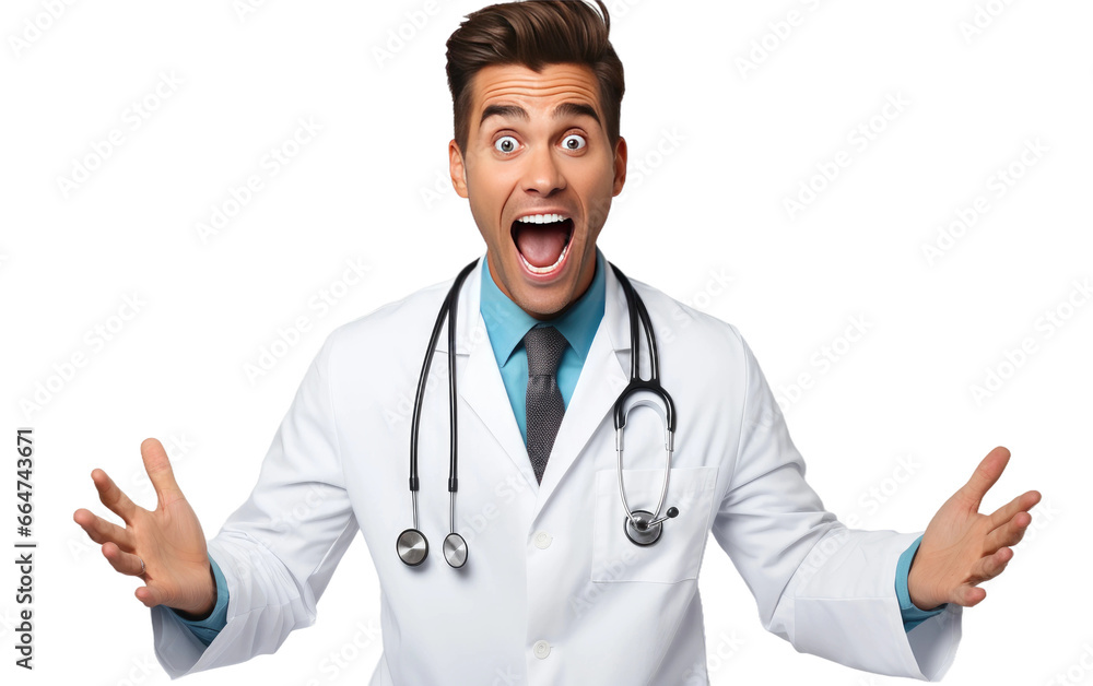 Man Excited With Doctor Cloths on White or PNG Transparent Background. Man Excited With Doctor Cloths on White or PNG Transparent Background.