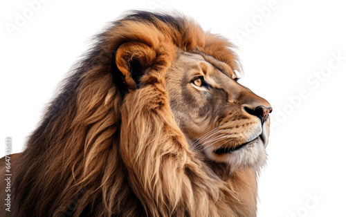 Lion Stand In Looking For Target Close Up on White or PNG Transparent Background. photo