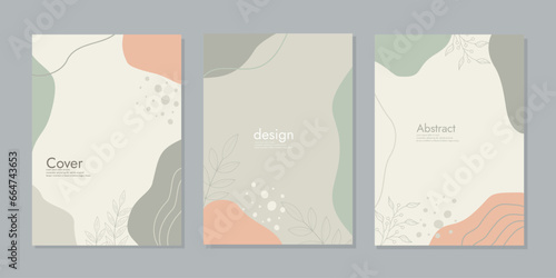 set of book cover designs with hand drawn abstract and floral elements. abstract boho botanical background A4 size pastel For book, notebook, catalog, binder, diary, planner, brochure