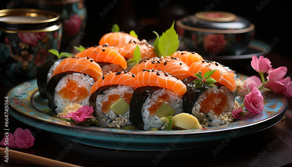 Freshness and cultures on a plate, seafood and gourmet meal generated by AI Freshness and cultures on a plate, seafood and gourmet meal generated by AI