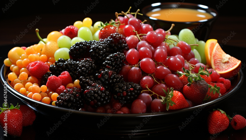 Freshness of summer berries, a vibrant and healthy gourmet snack generated by AI Freshness of summer berries, a vibrant and healthy gourmet snack generated by AI
