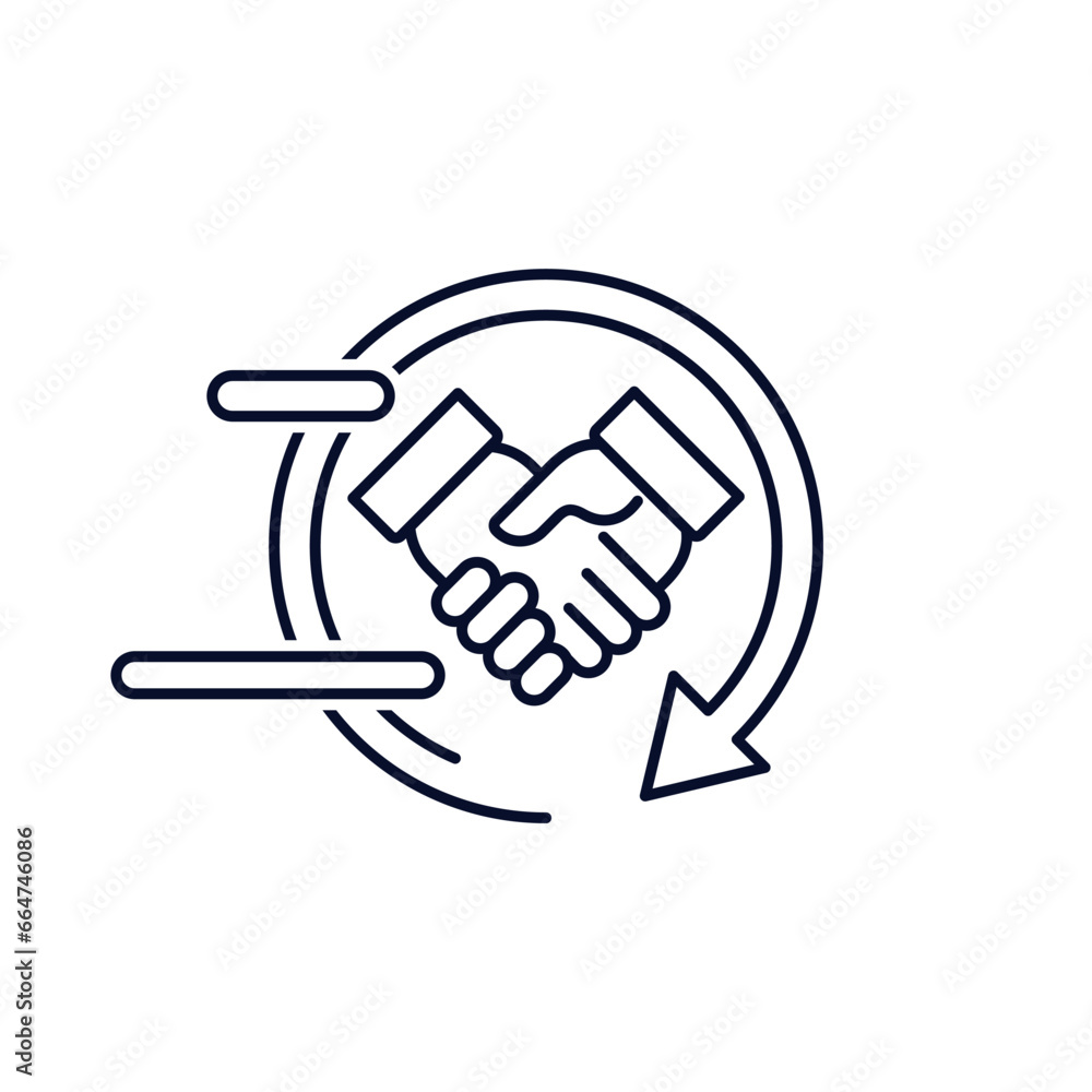 Restart the relationship. Renew friendship and cooperation. Vector linear icon isolated on white background. Restart the relationship. Renew friendship and cooperation. Vector linear icon isolated on white background.