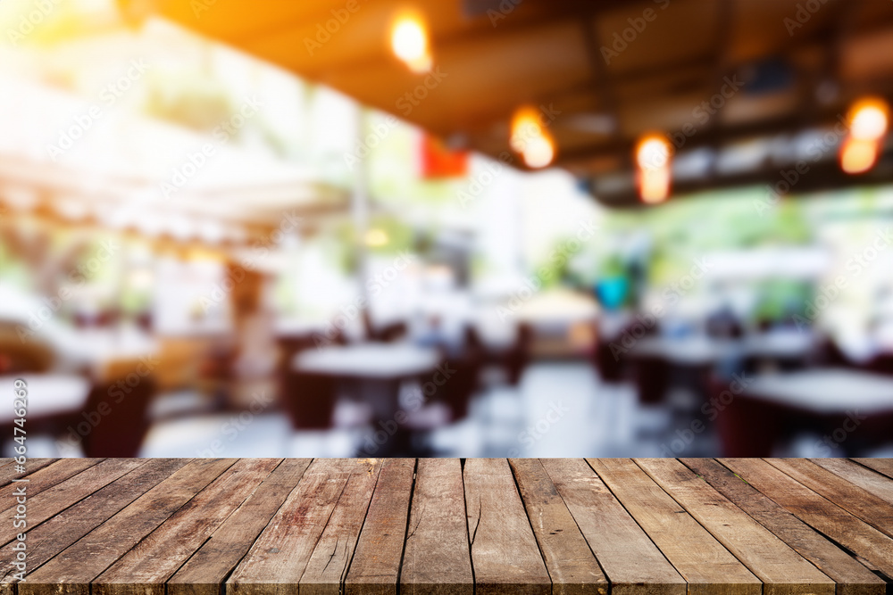 Wooden board empty table background. abstract blurred cafe background Wooden board empty table background. abstract blurred cafe background