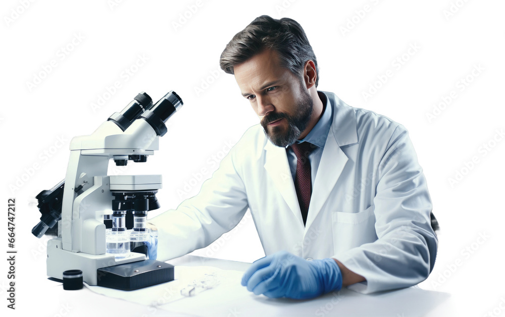 Male Scientist Work With Lab Equipment on White or PNG Transparent Background. Male Scientist Work With Lab Equipment on White or PNG Transparent Background.