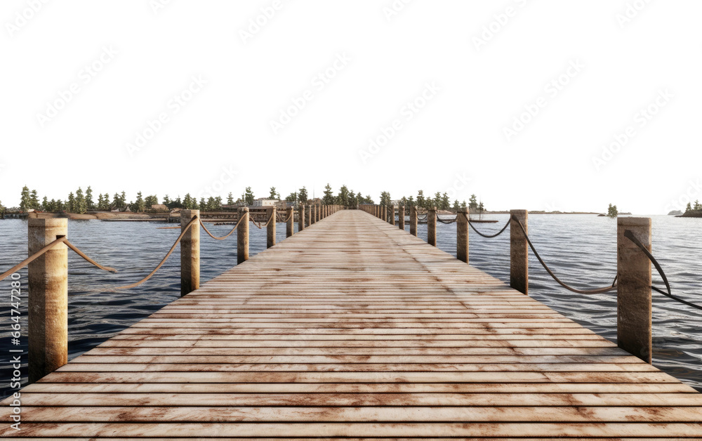 Fototapeta premium Wooden Brown Jetty Bridge In Brown Looks Realistic on White or PNG Transparent Background.