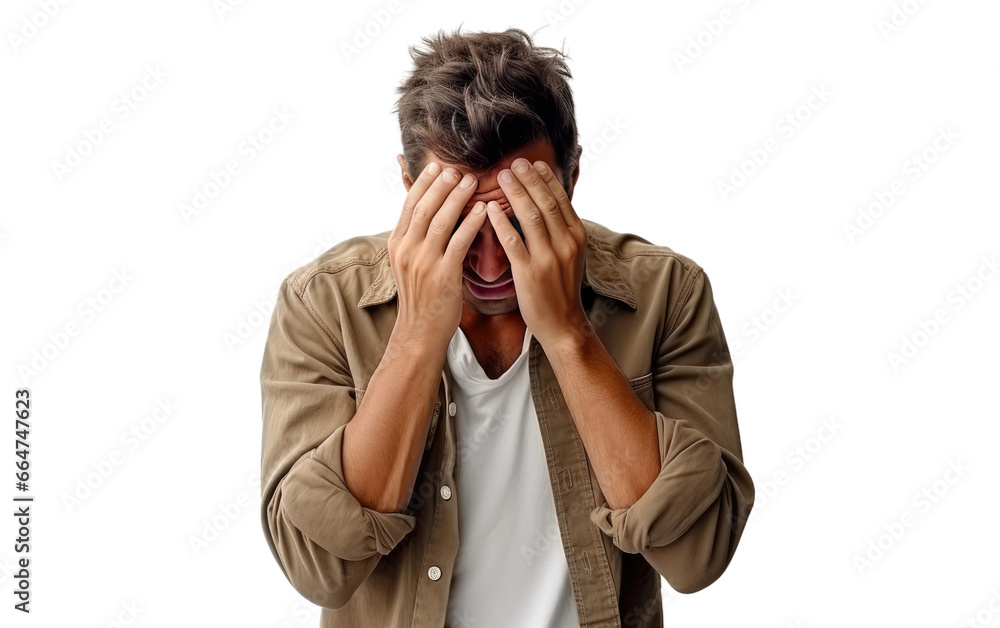 Young Man in Casual Attire But Looking Sad on White or PNG Transparent Background. Young Man in Casual Attire But Looking Sad on White or PNG Transparent Background.