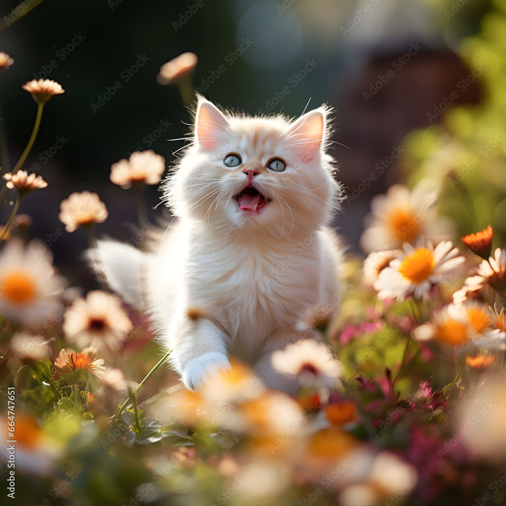 Cat in the flowers around Cat in the flowers around