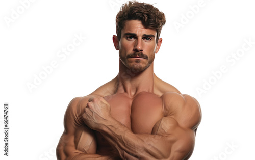 Strong Young Man Flexing Muscles on White or PNG Transparent Background.