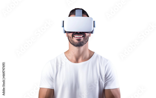 Man Enjoy Digital Gaming Revolution Wearing VR on White or PNG Transparent Background. © Muhammad