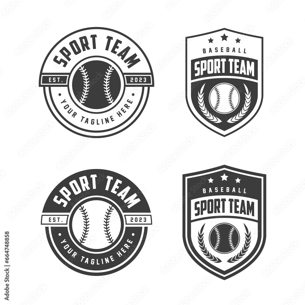 Badges set of baseball team. Baseball logo, emblem set collection, design template on light background